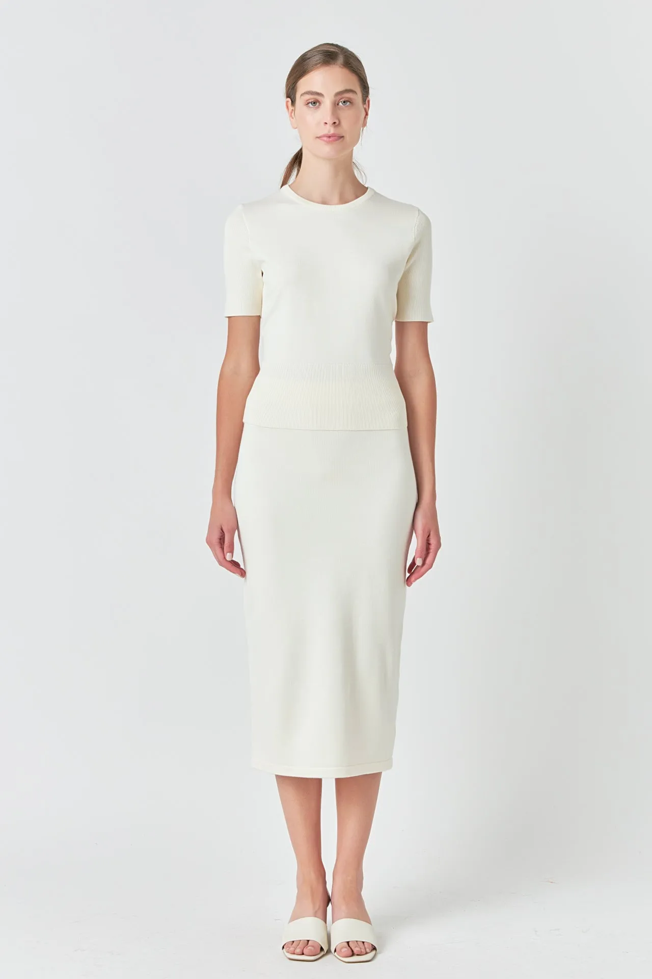 Solid Knit Midi Skirt