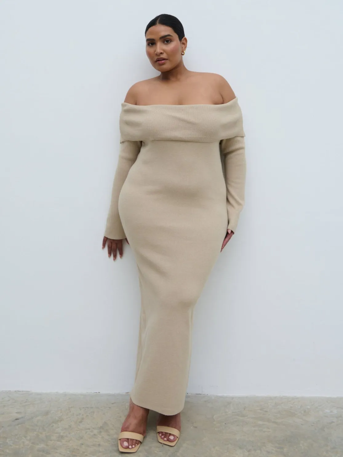 Soreya Bardot Knit Dress - Beige