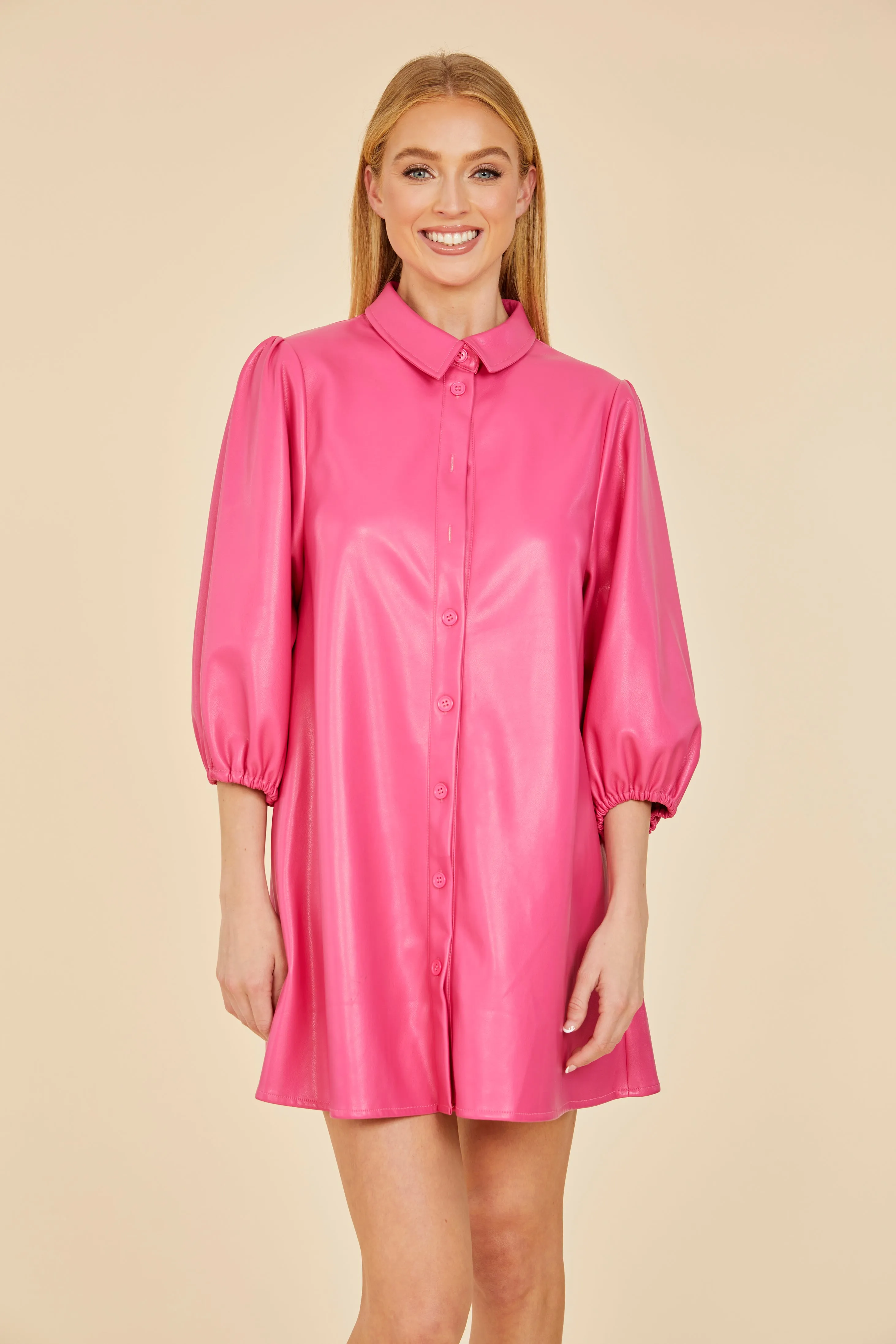 SS'24 Faux Leather Puff Sleeve Dress