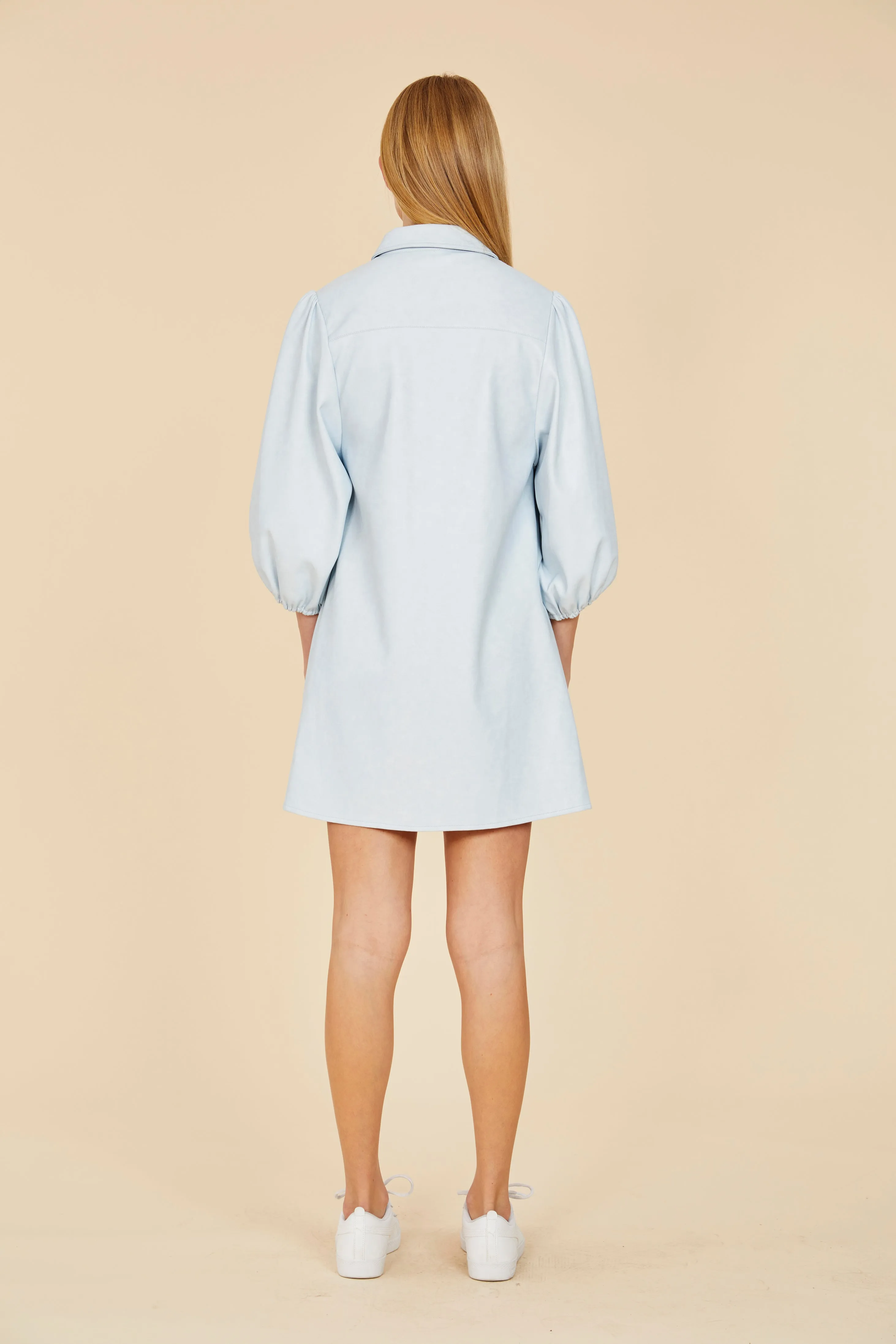 SS'24 Faux Leather Puff Sleeve Dress