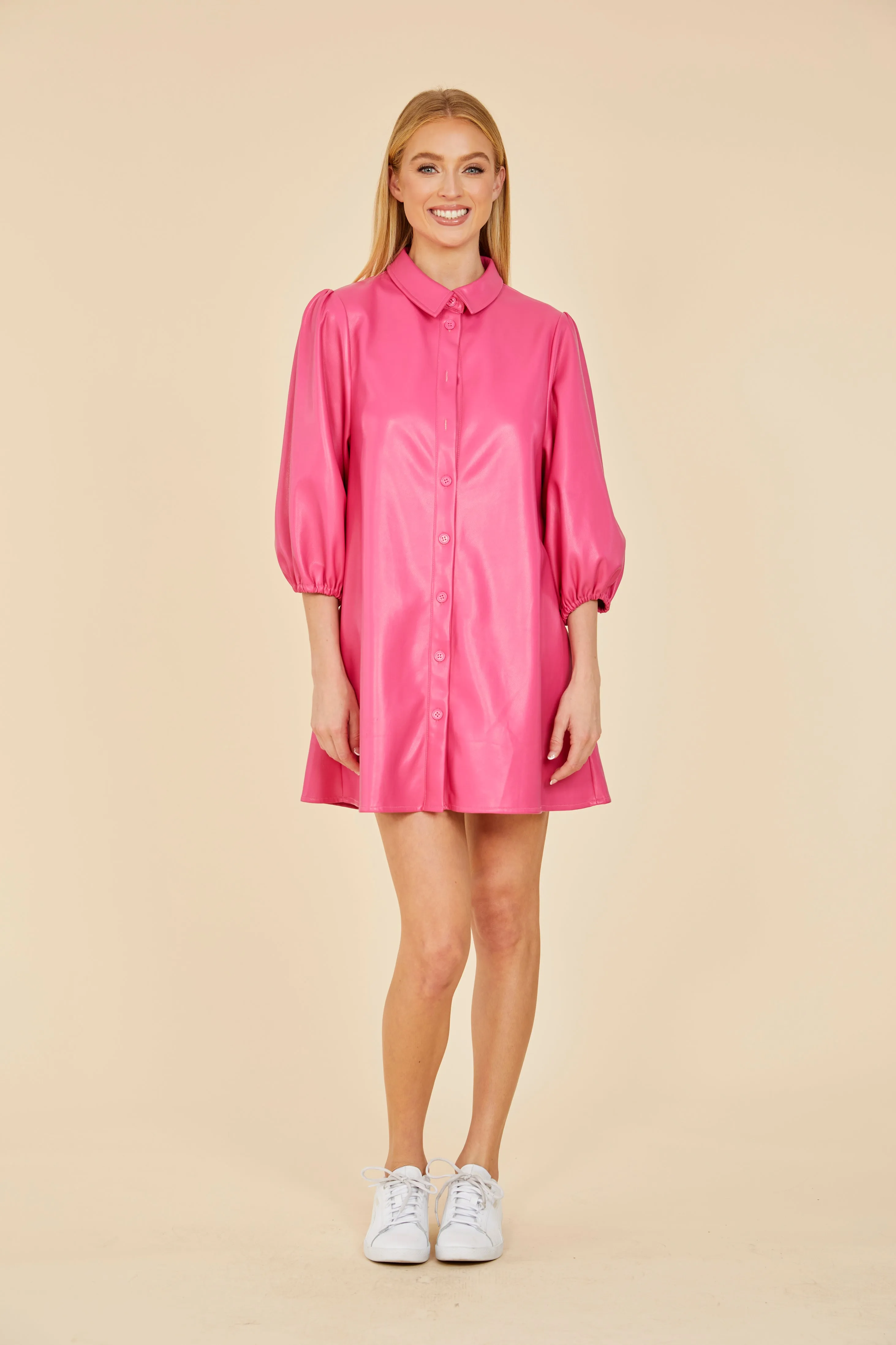 SS'24 Faux Leather Puff Sleeve Dress