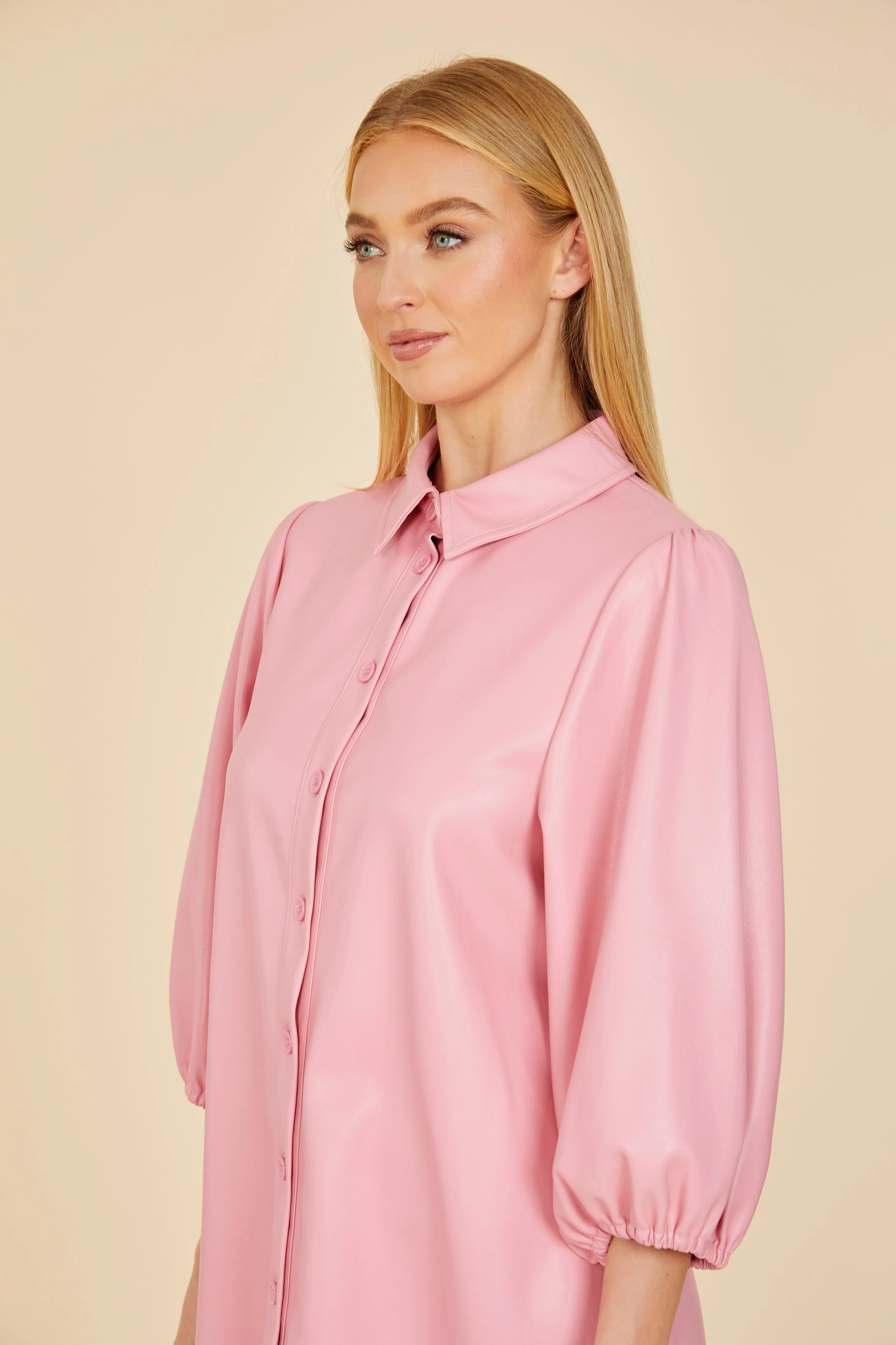 SS'24 Faux Leather Puff Sleeve Dress