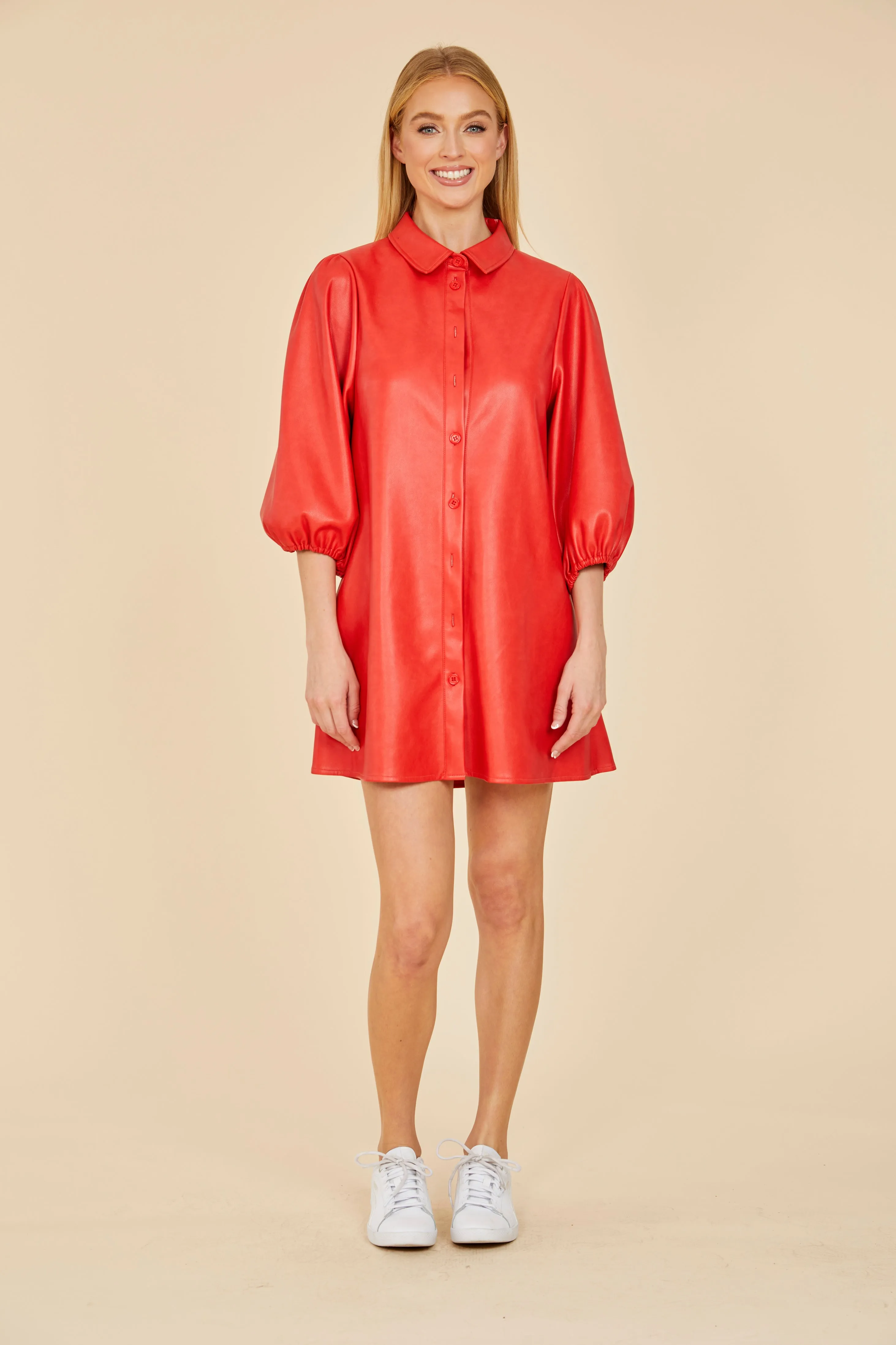 SS'24 Faux Leather Puff Sleeve Dress