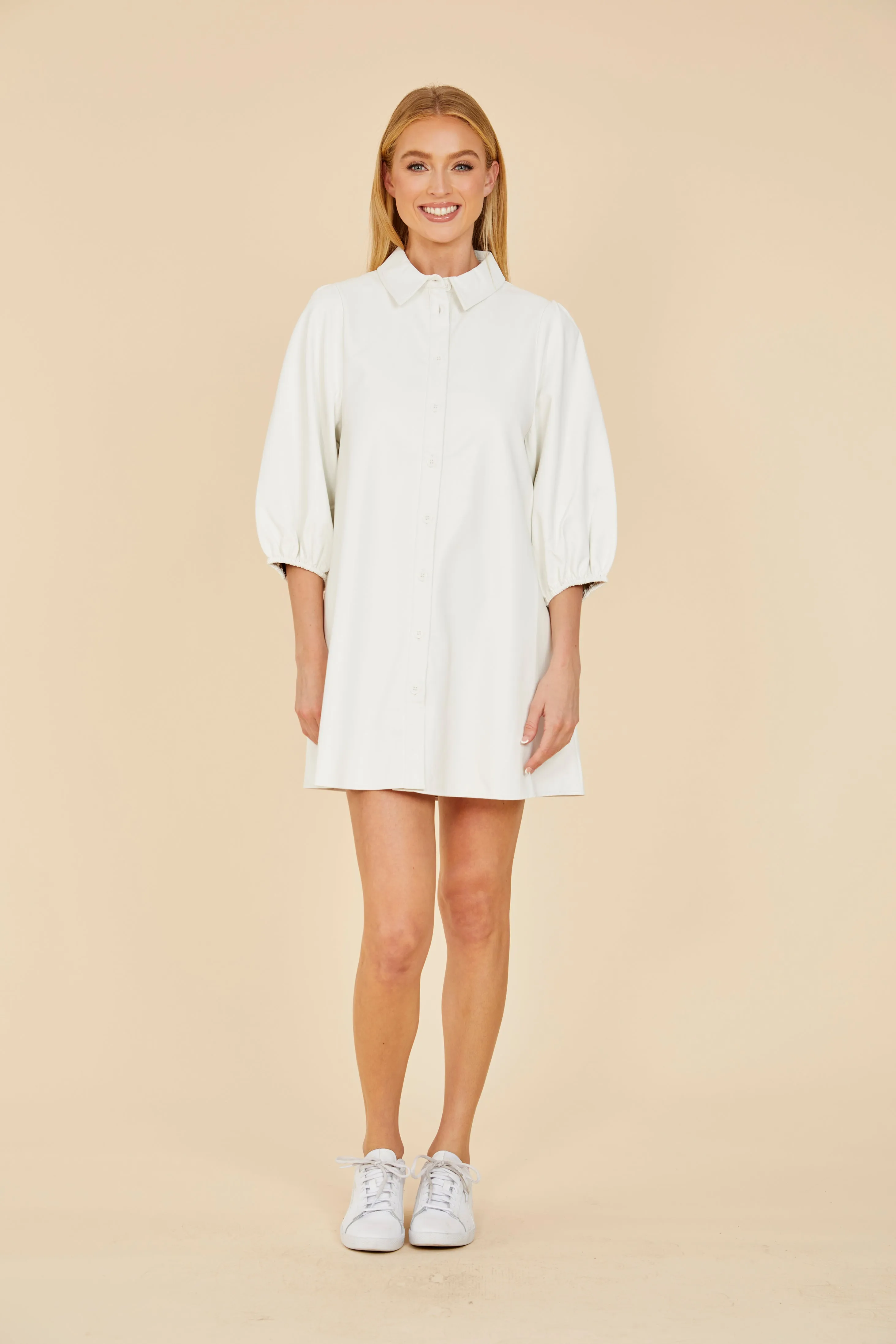 SS'24 Faux Leather Puff Sleeve Dress
