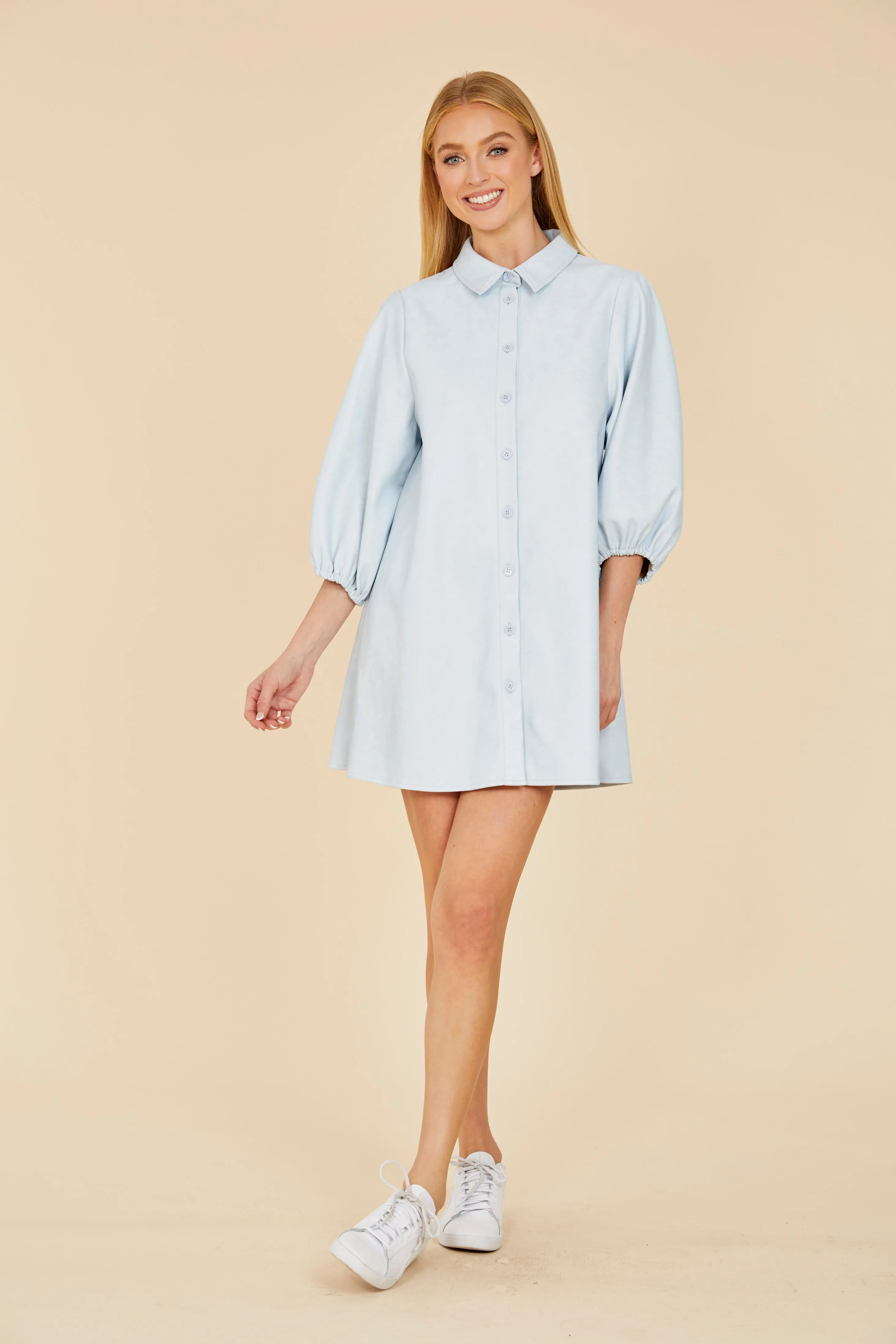 SS'24 Faux Leather Puff Sleeve Dress