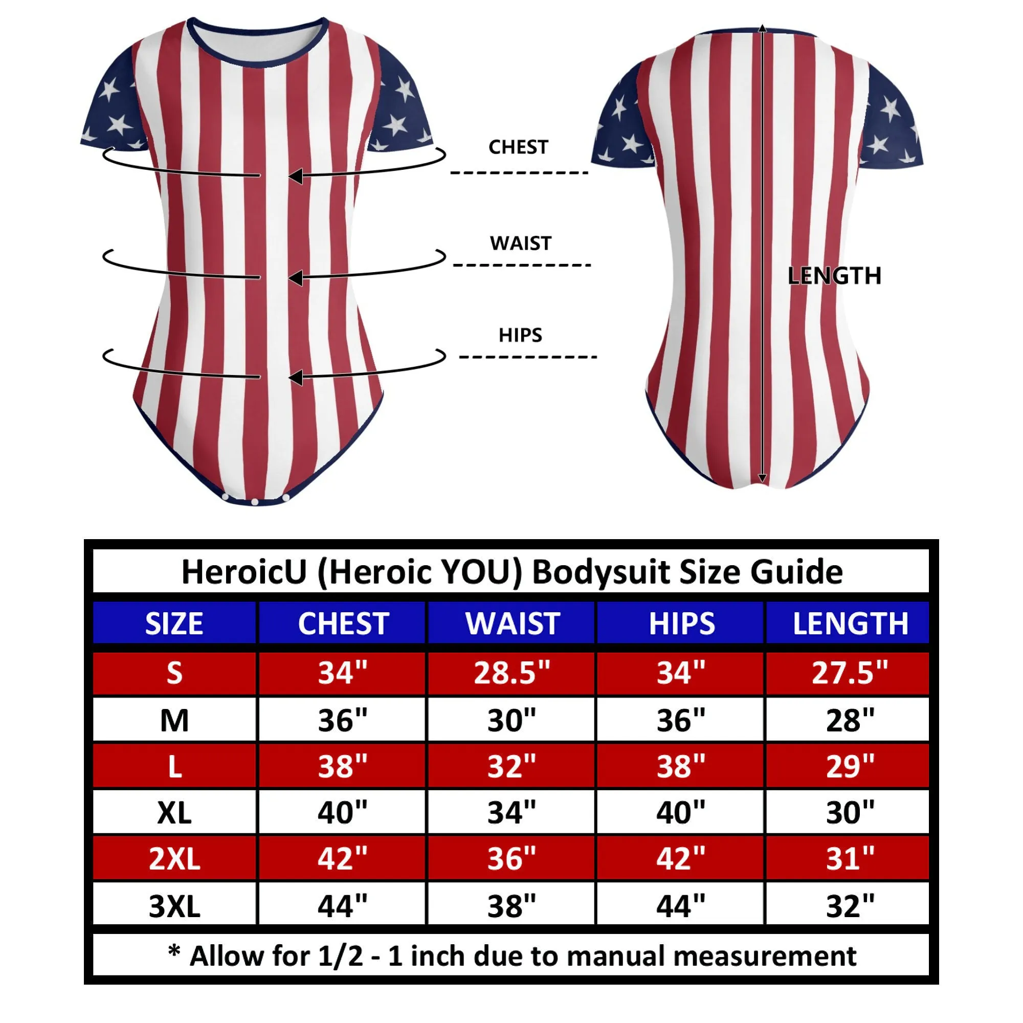 Stars and Stripes Bodysuit for Women - Flag Inspired Stripes First