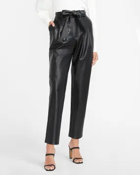 Super High Waisted Vegan Leather Belted Ankle Pant in Pitch Black