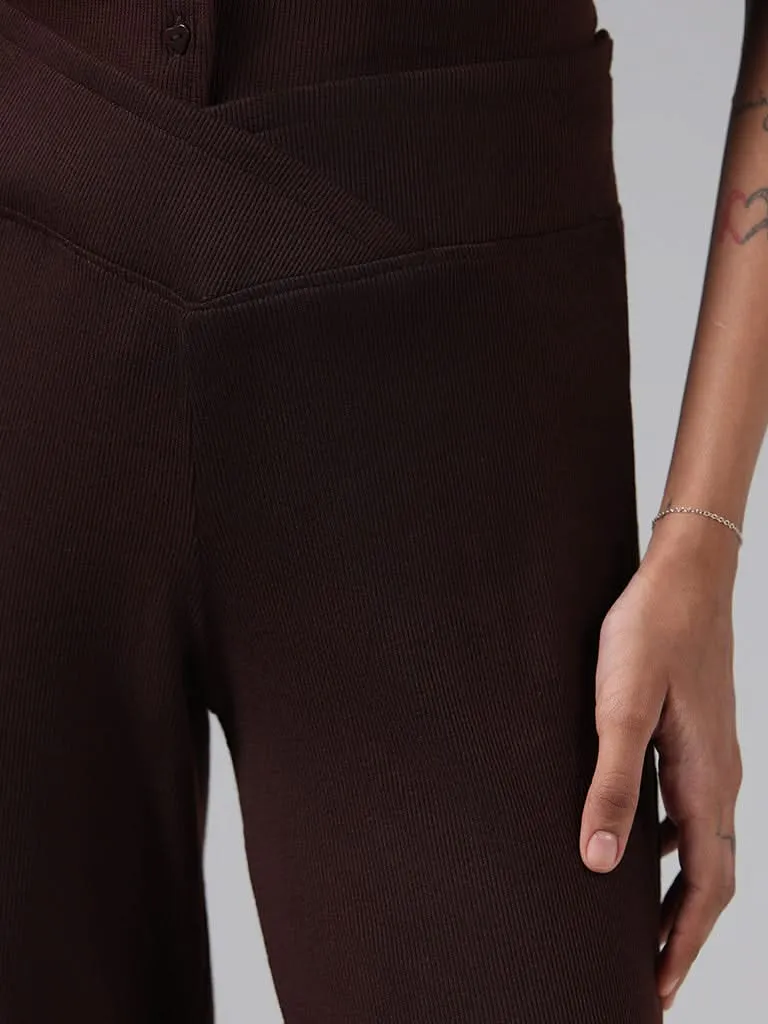 Superstar Solid Dark Brown Cross Waistband Trousers