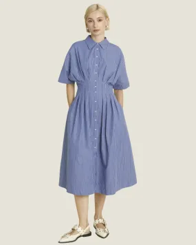 The Julie: Short Sleeve Buttoned Pleated Midi Dress