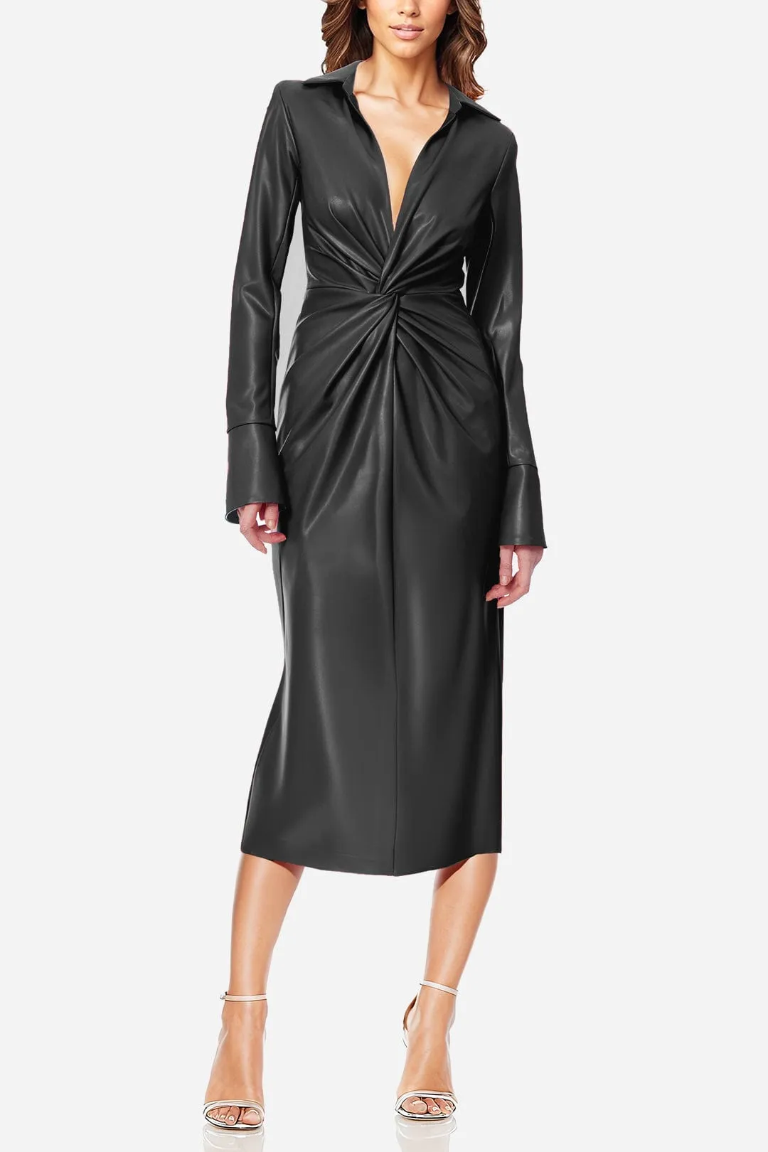The Mary | Black Twist Faux Leather Cocktail Dress