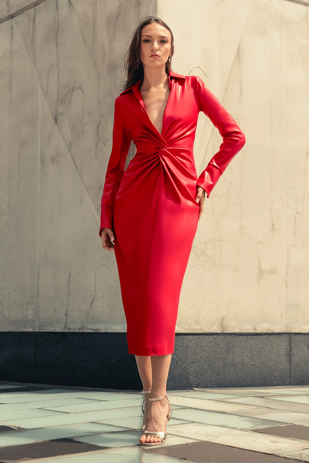The Mary | Strawberry Twist Faux Leather Cocktail Dress