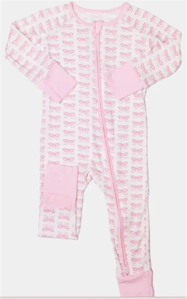 The Uptown Baby - Bow Sleep Romper zip