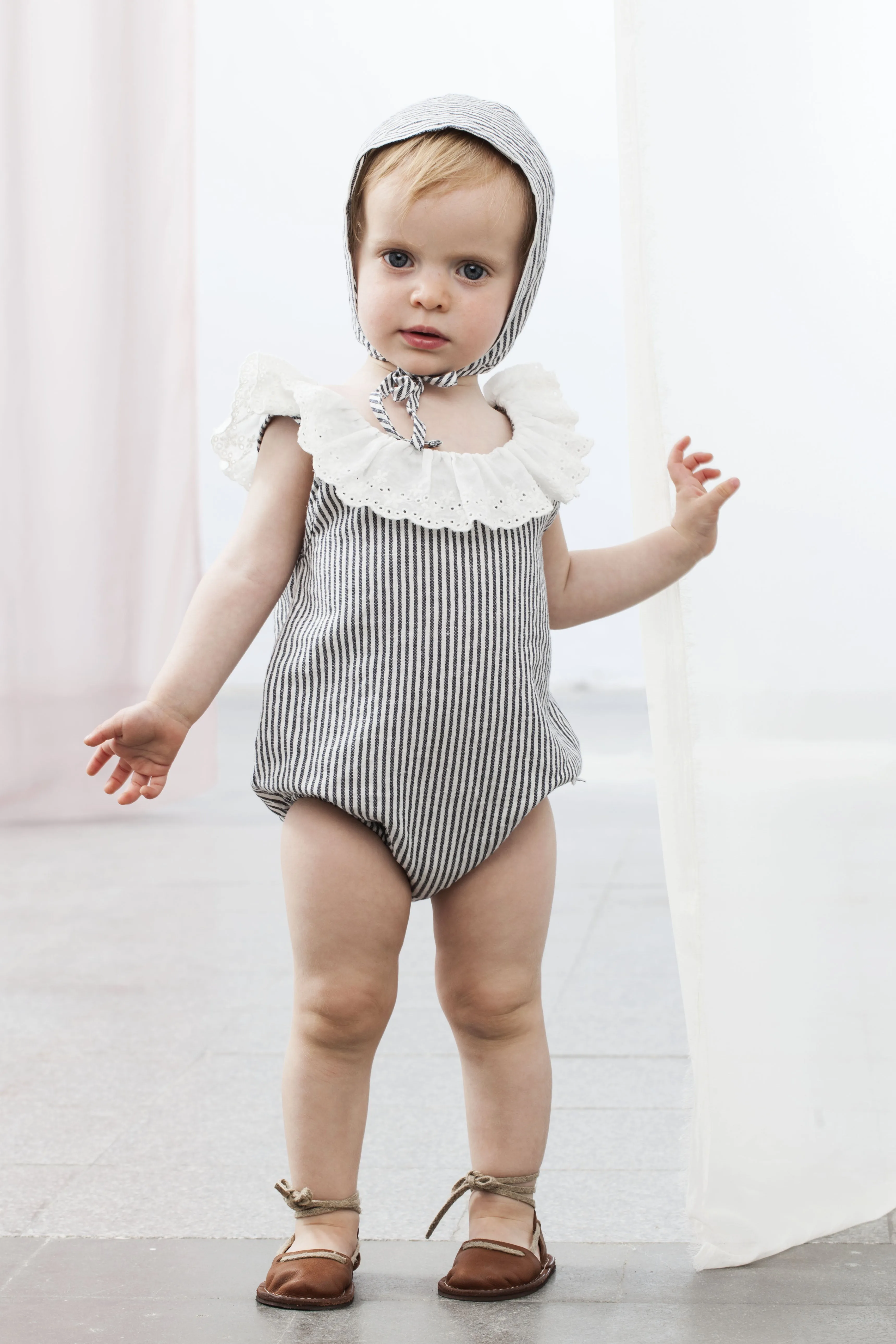 Tocoto Vintage Navy Stripe Ruffle Romper