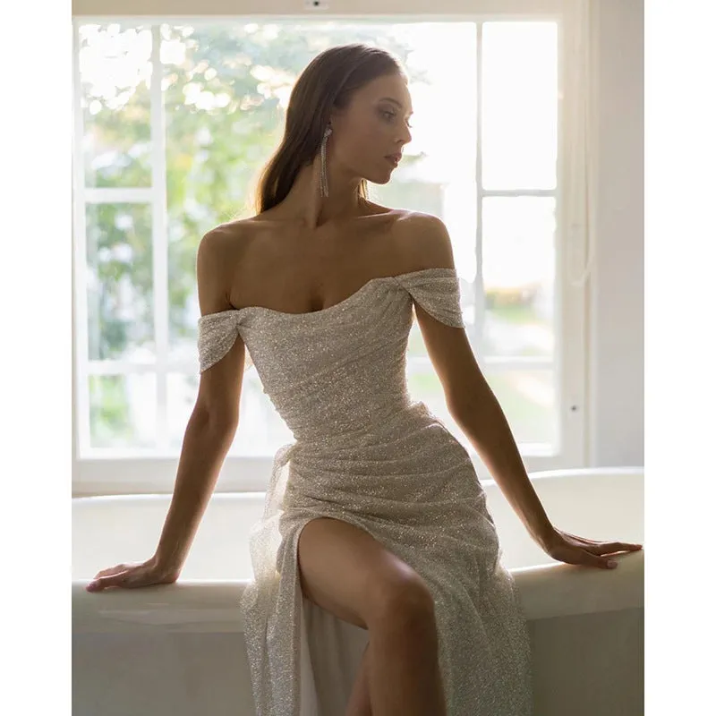 Toleet 2000s fashion off-Shoulder Light Luxury Evening Dress Women's High-End Banquet Elegant Lady Host High-End Niche Sexy Dress
