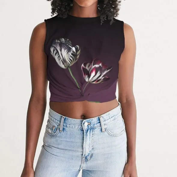 Tulips in Berry Ombre Women's Twist-Front Tank