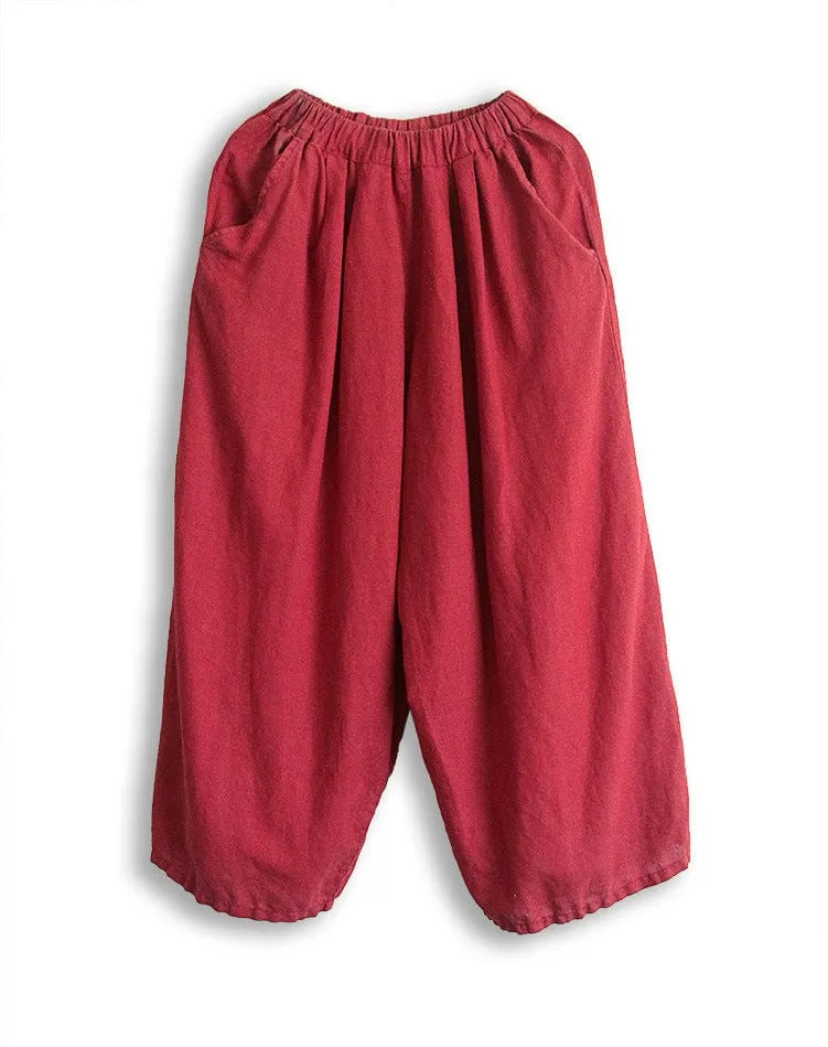 Vibrant Red Cotton Linen Palazzo Pants | Lotus