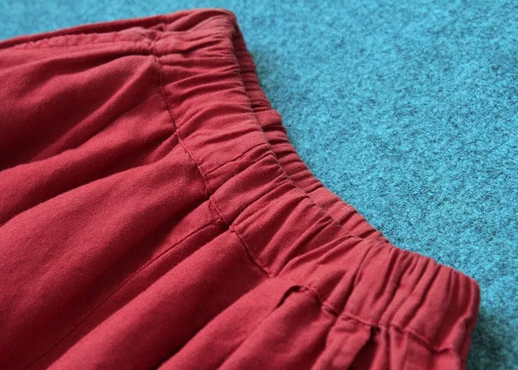 Vibrant Red Cotton Linen Palazzo Pants | Lotus