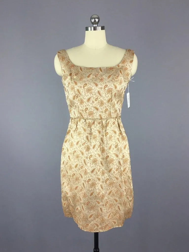 Vintage 1960s Gold Brocade Cocktail Dress