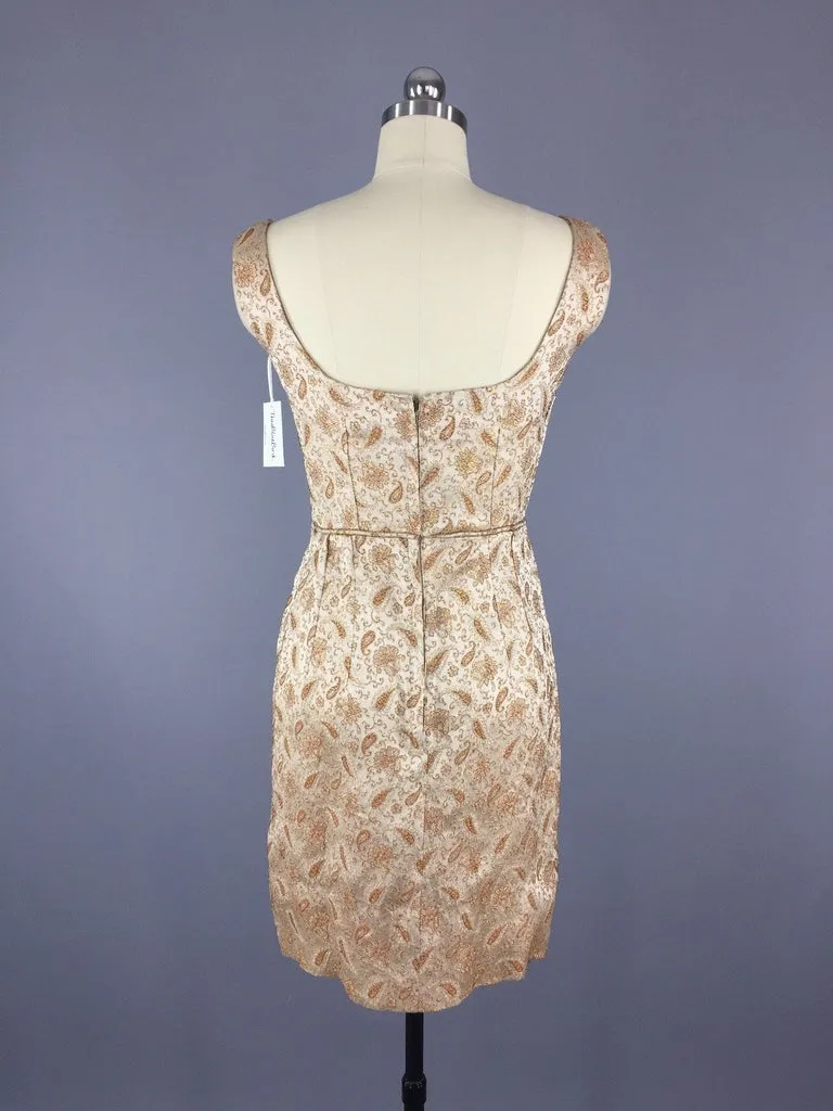 Vintage 1960s Gold Brocade Cocktail Dress