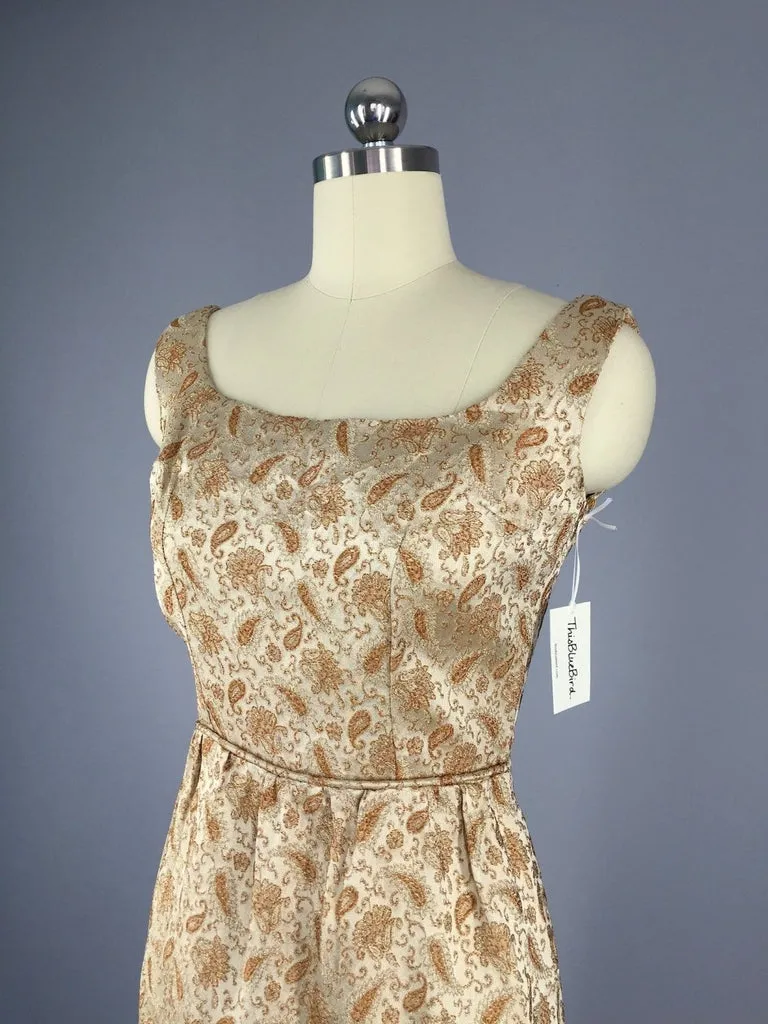 Vintage 1960s Gold Brocade Cocktail Dress