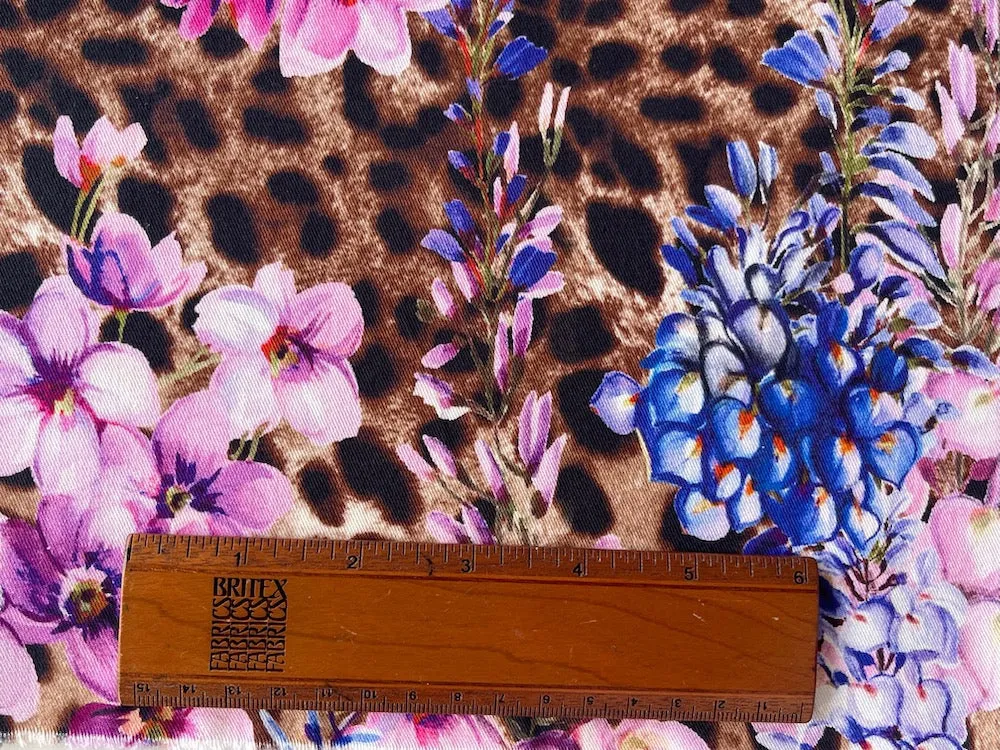 Vivid Tropical Blooms & Cheetah Stretch Cotton Sateen (Made in Italy)