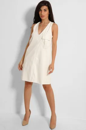 White Vegan Leather V-Neck Sleeveless Dress
