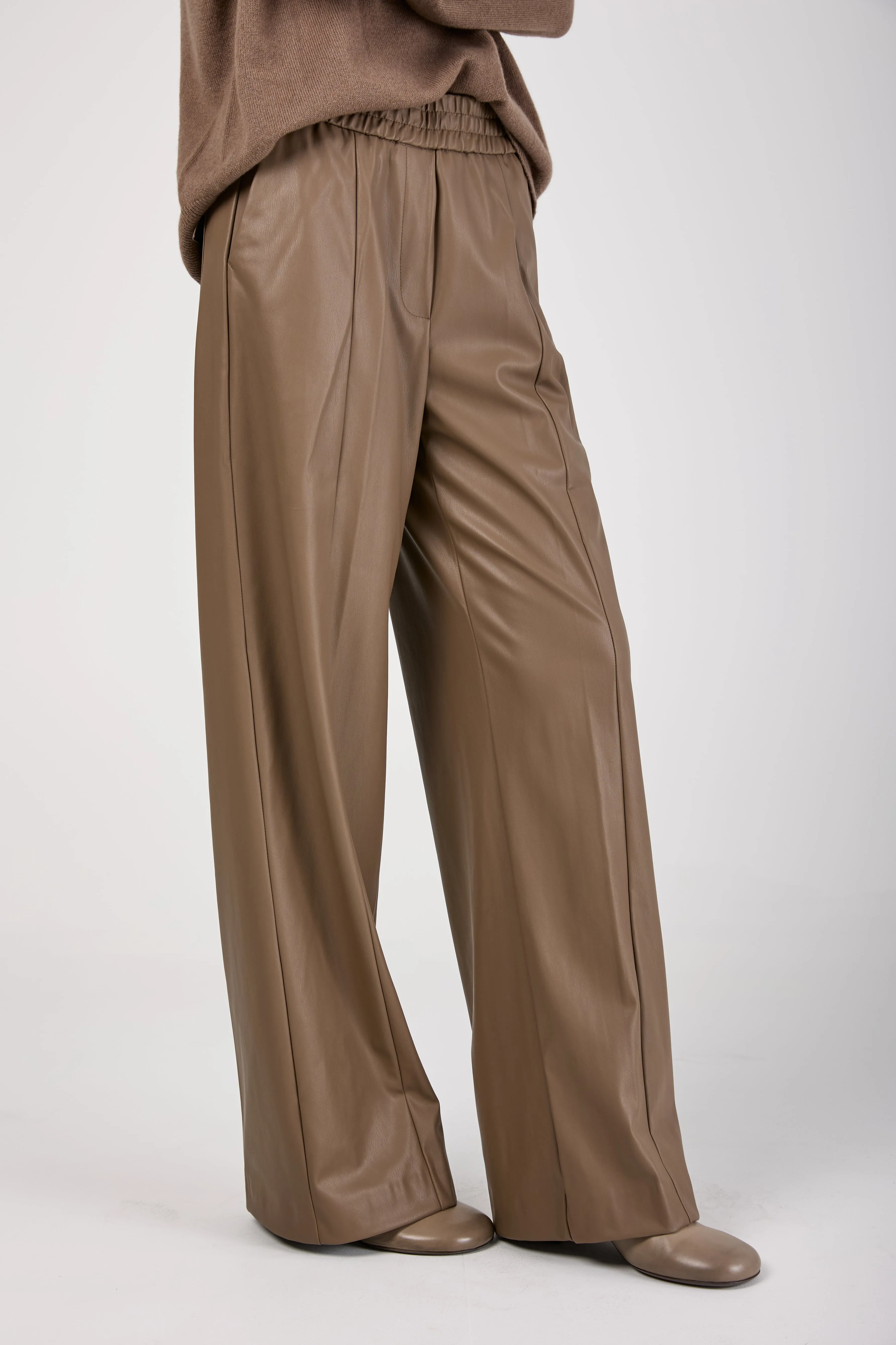 Wide Leg Vegan Leather Pant in Mink