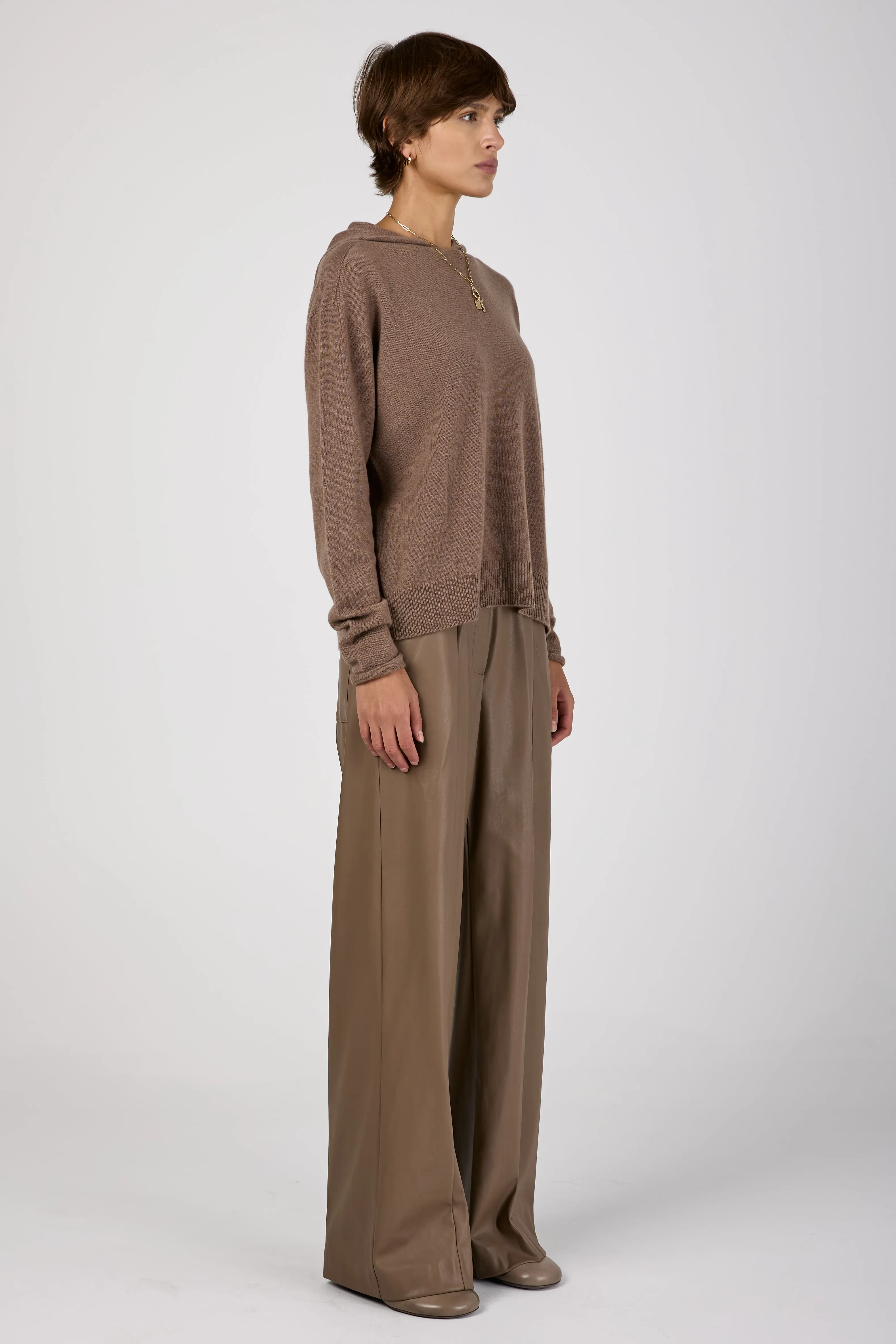 Wide Leg Vegan Leather Pant in Mink