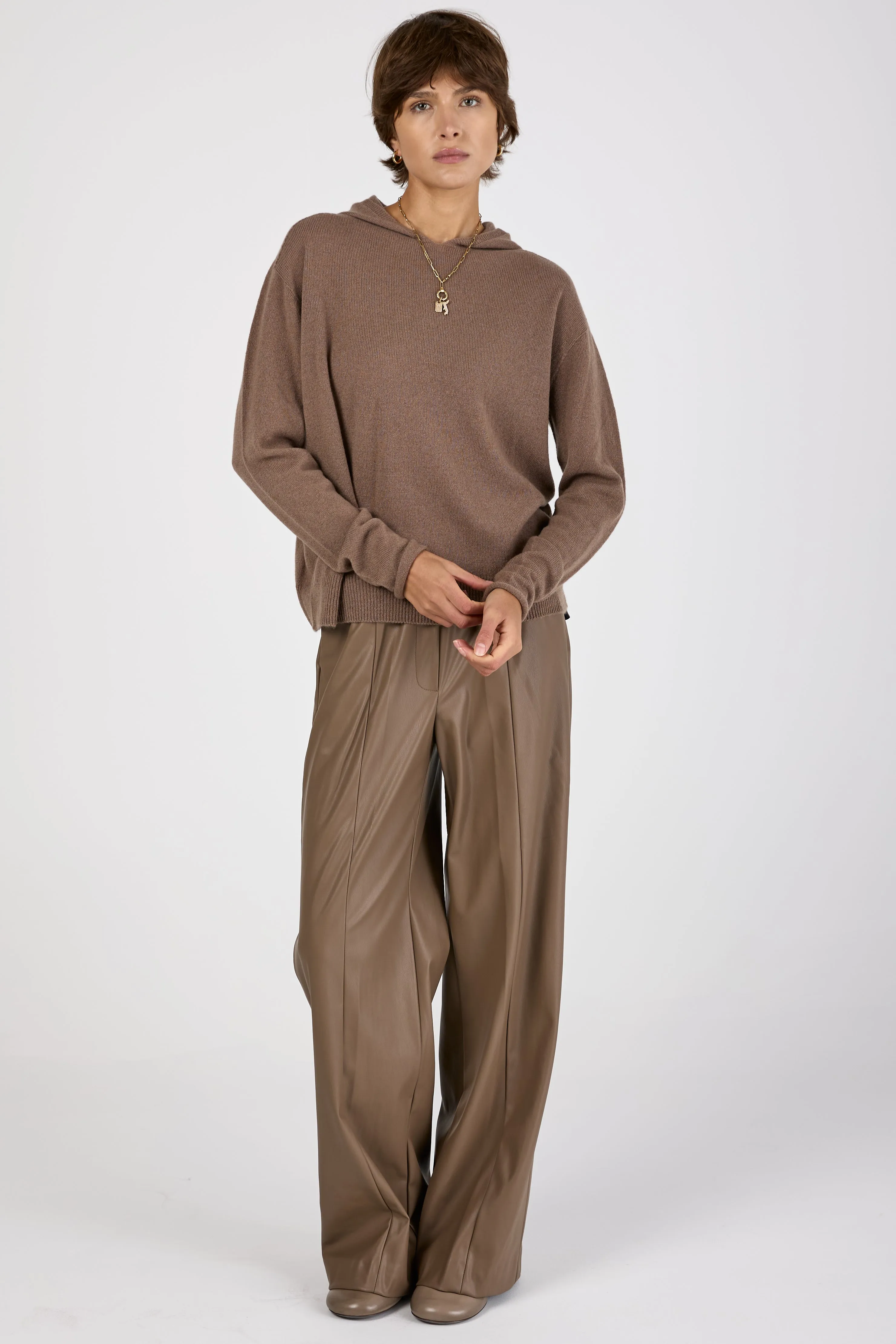 Wide Leg Vegan Leather Pant in Mink