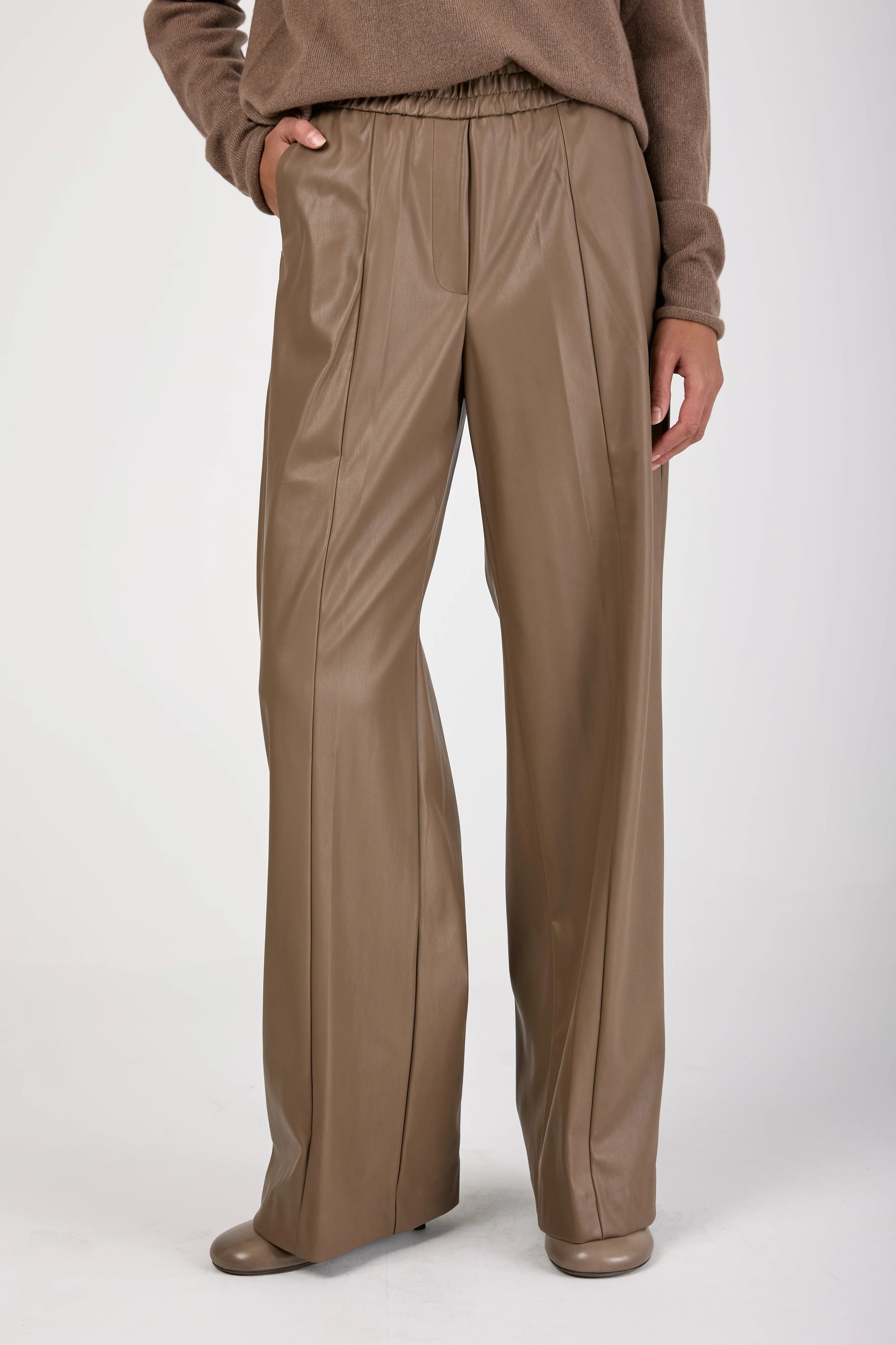 Wide Leg Vegan Leather Pant in Mink