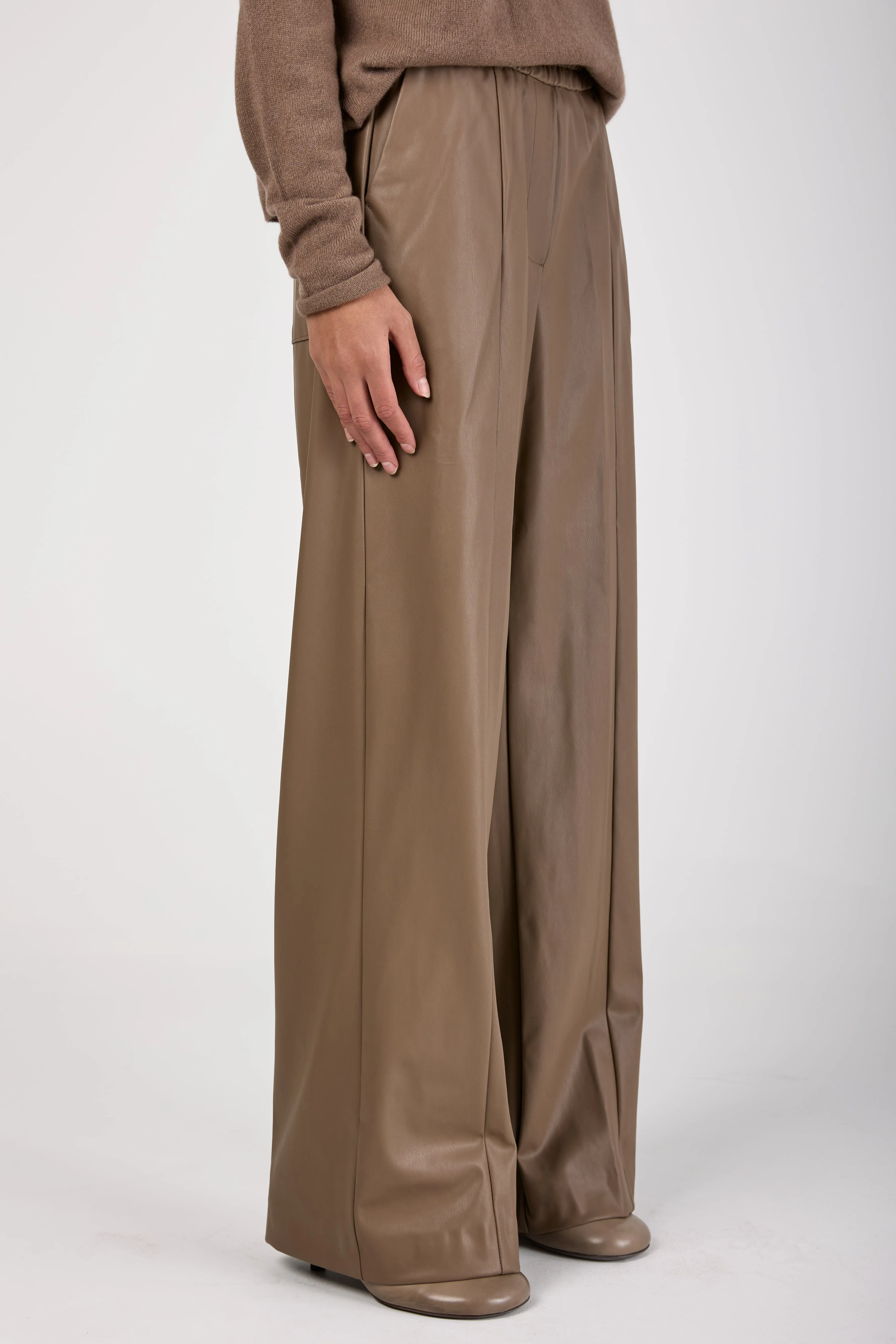 Wide Leg Vegan Leather Pant in Mink