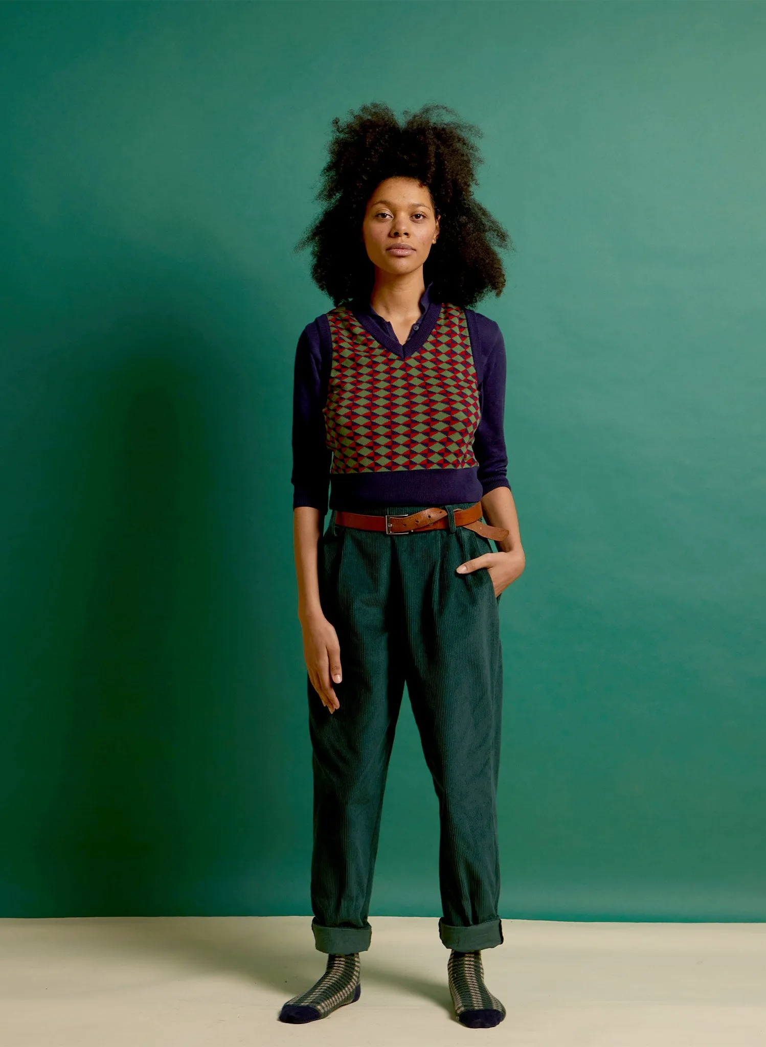 Wilma - Bottle Green Corduroy Trousers