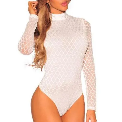 Women Mesh Bodysuit Plaid