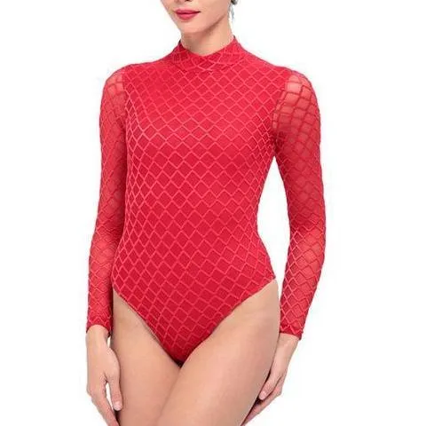Women Mesh Bodysuit Plaid