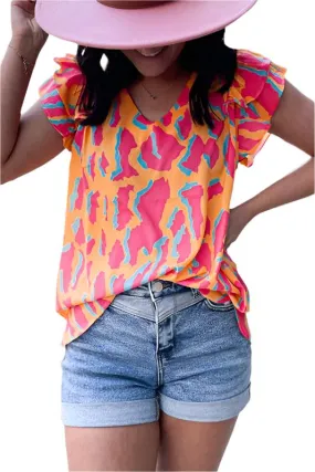 Women Ruffled Half Sleeve V Neck Textured Top