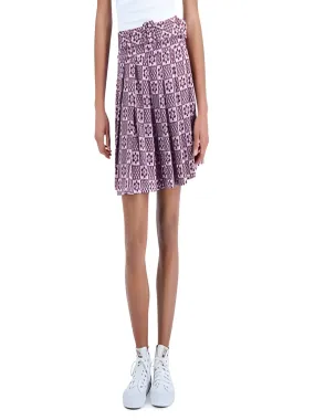Women's Belted Printed Pleated Skirt,Purple
