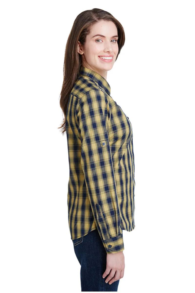 Women's Mulligan Check Long Sleeve Cotton Shirt (Camel / Navy)