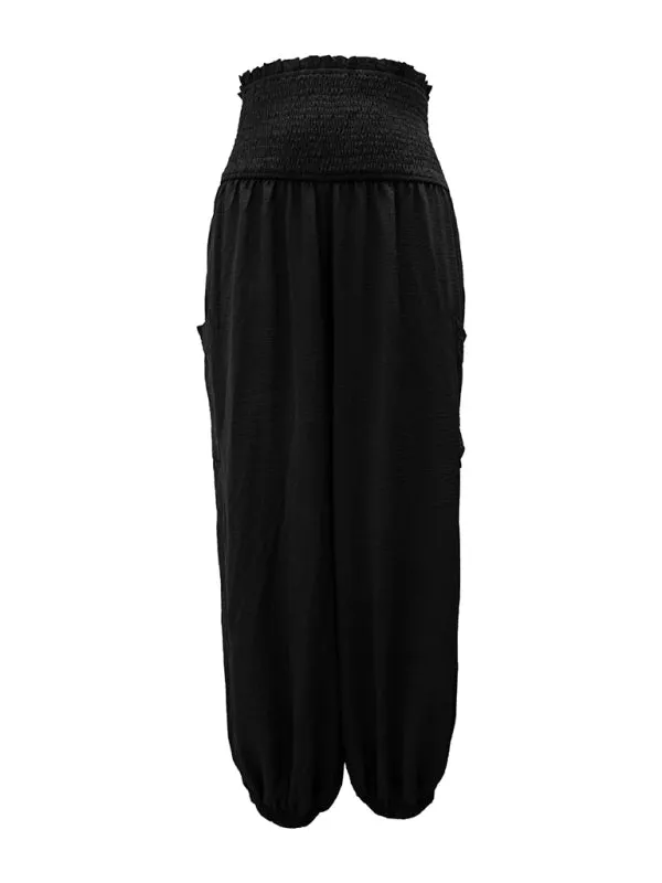 Women's Wide Smocked Waistband Pants - Solid Wide-Leg Trousers