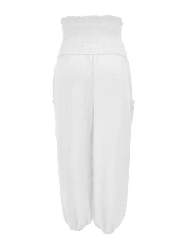 Women's Wide Smocked Waistband Pants - Solid Wide-Leg Trousers