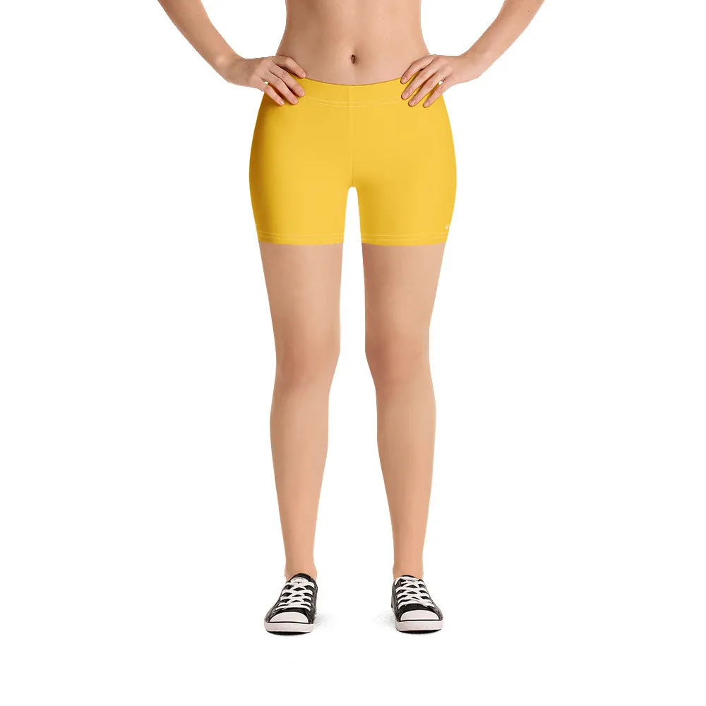 Yellow Women's Short Tights, Solid Color Premium Quality Short Gym Tights-Made in USA/EU/MX