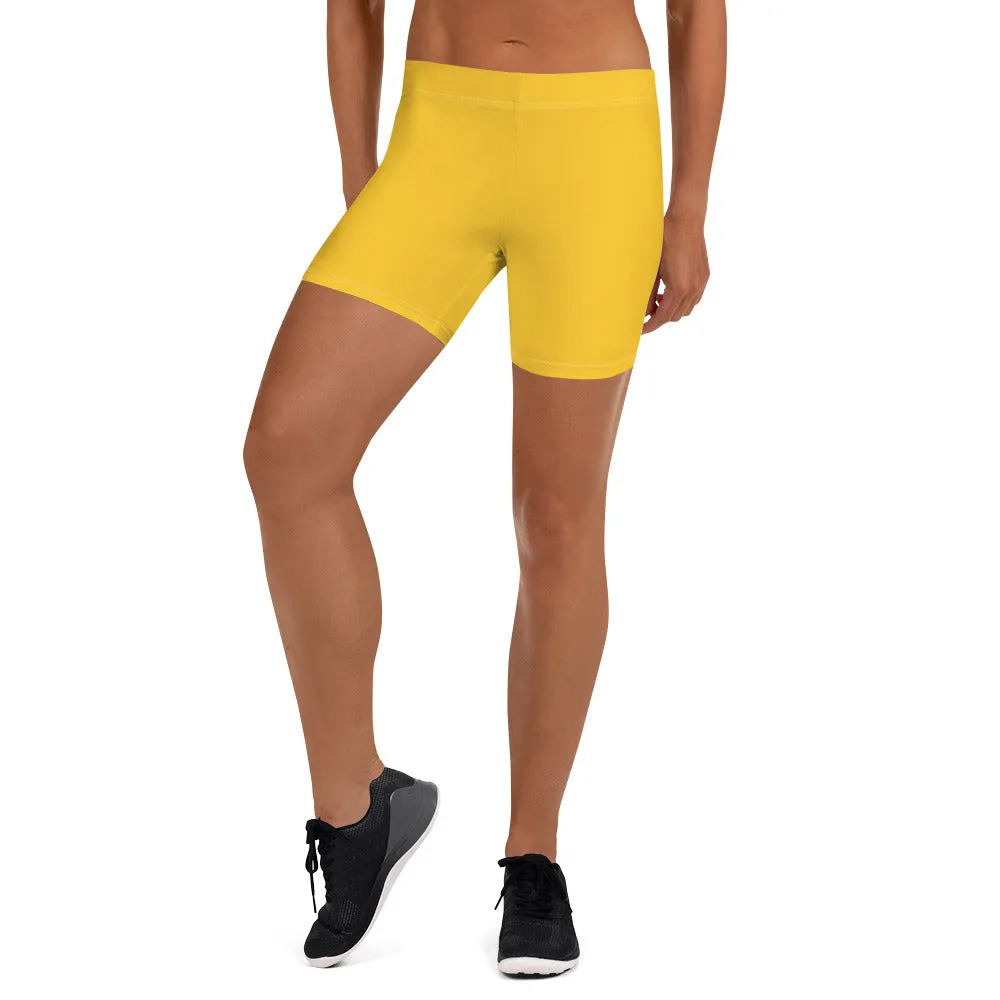 Yellow Women's Short Tights, Solid Color Premium Quality Short Gym Tights-Made in USA/EU/MX