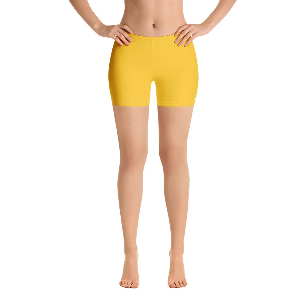 Yellow Women's Short Tights, Solid Color Premium Quality Short Gym Tights-Made in USA/EU/MX