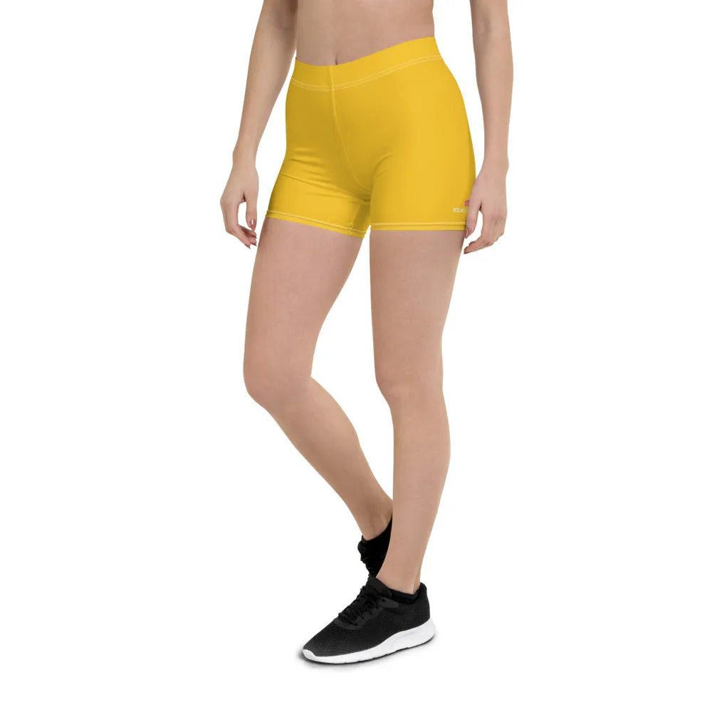 Yellow Women's Short Tights, Solid Color Premium Quality Short Gym Tights-Made in USA/EU/MX