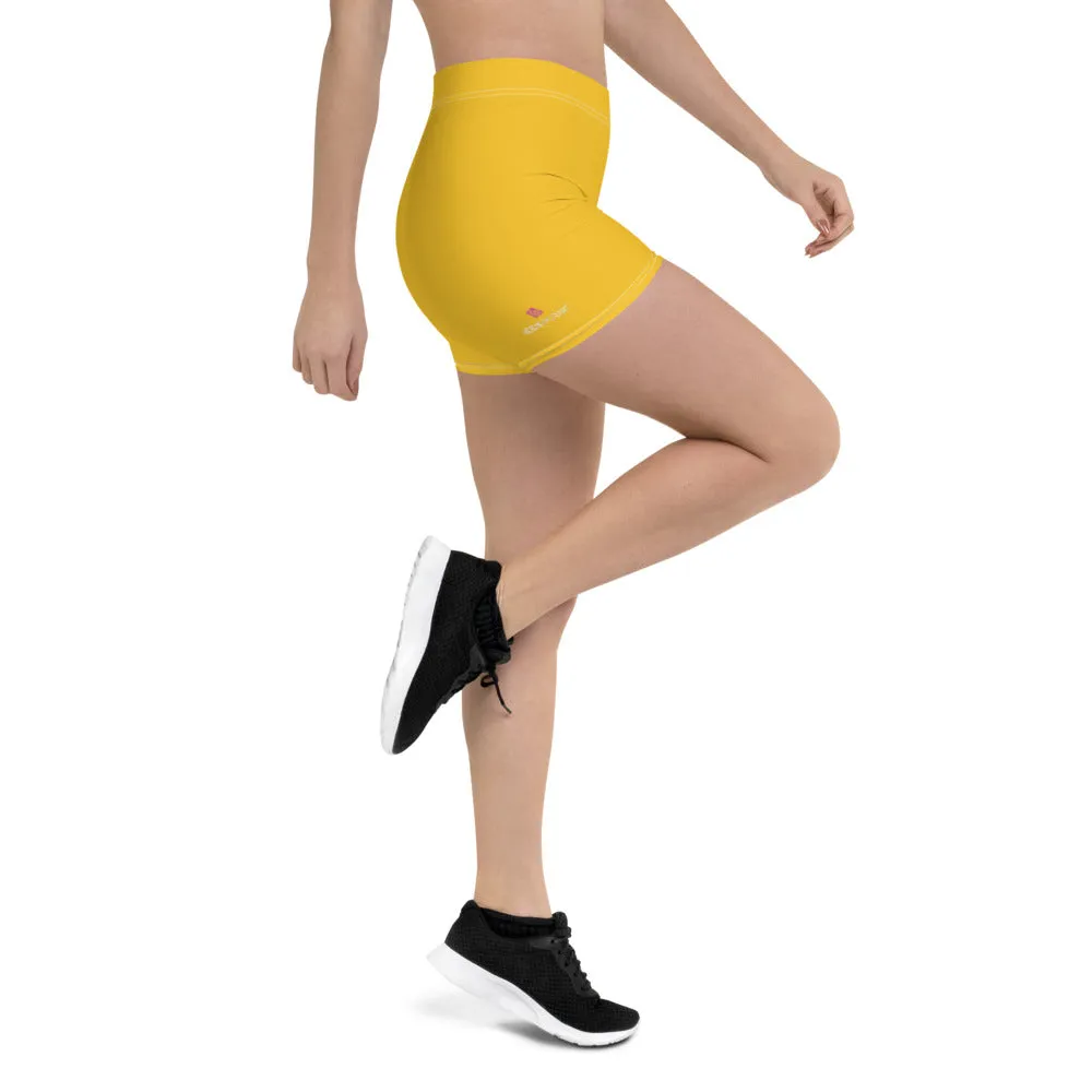 Yellow Women's Short Tights, Solid Color Premium Quality Short Gym Tights-Made in USA/EU/MX