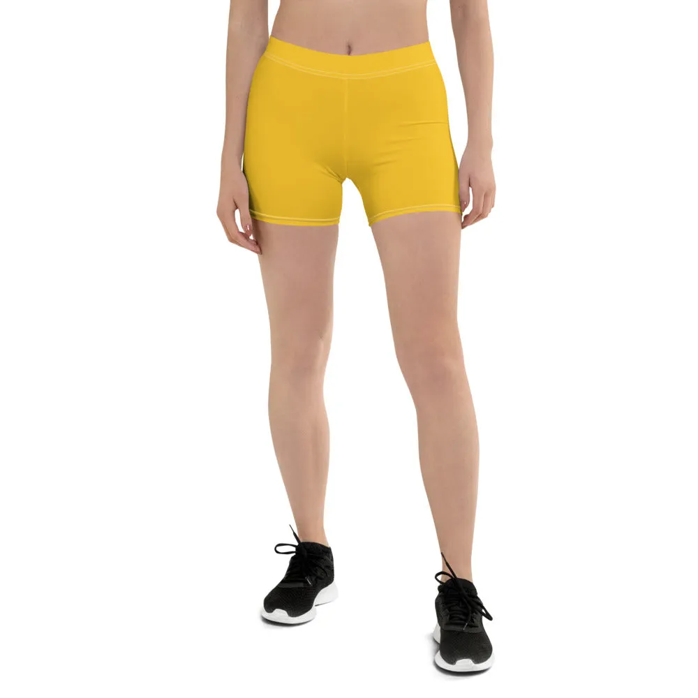 Yellow Women's Short Tights, Solid Color Premium Quality Short Gym Tights-Made in USA/EU/MX