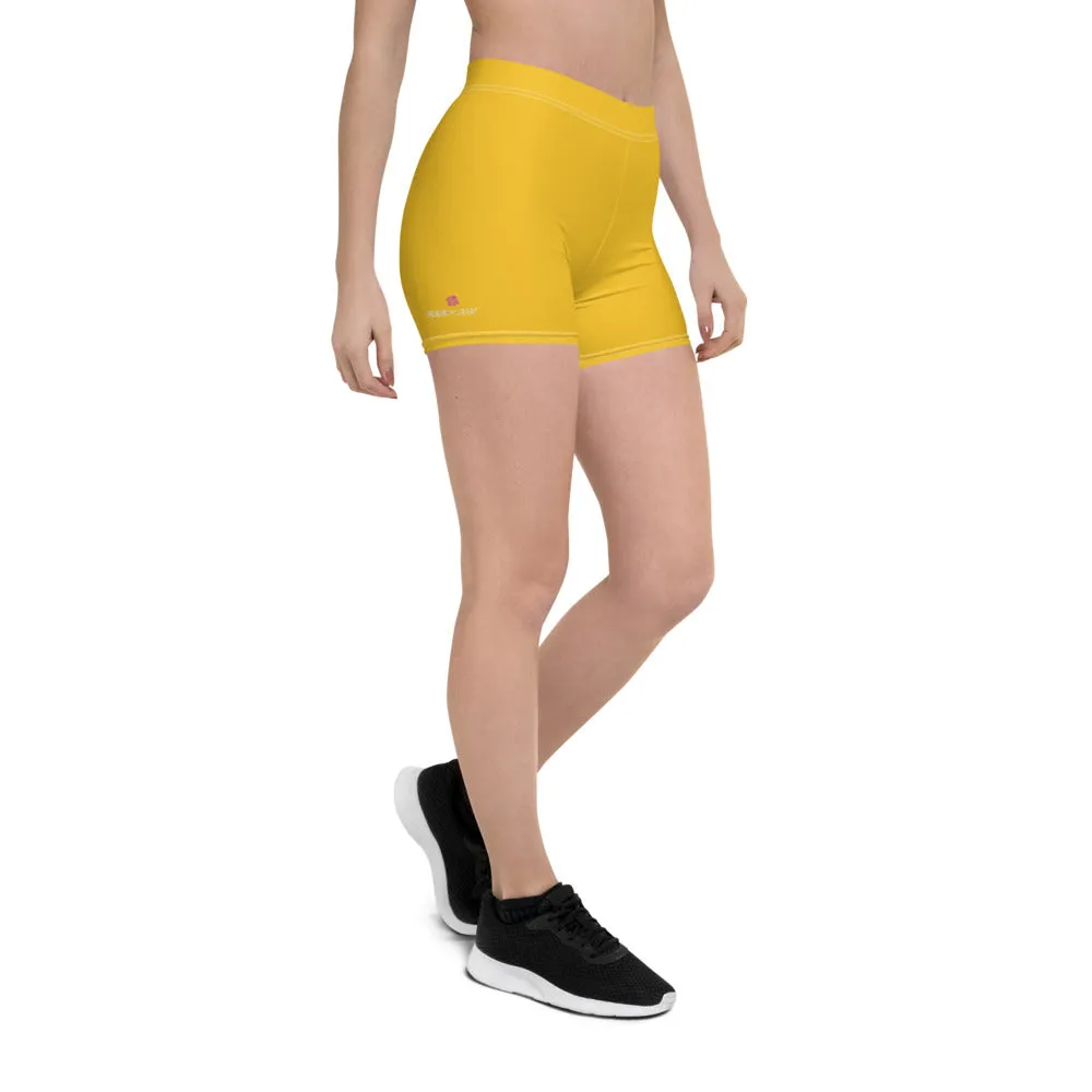 Yellow Women's Short Tights, Solid Color Premium Quality Short Gym Tights-Made in USA/EU/MX