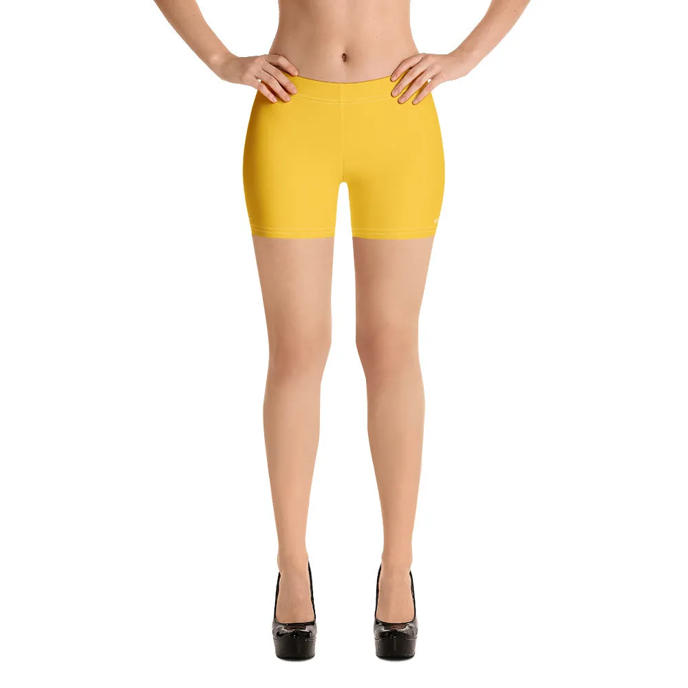 Yellow Women's Short Tights, Solid Color Premium Quality Short Gym Tights-Made in USA/EU/MX