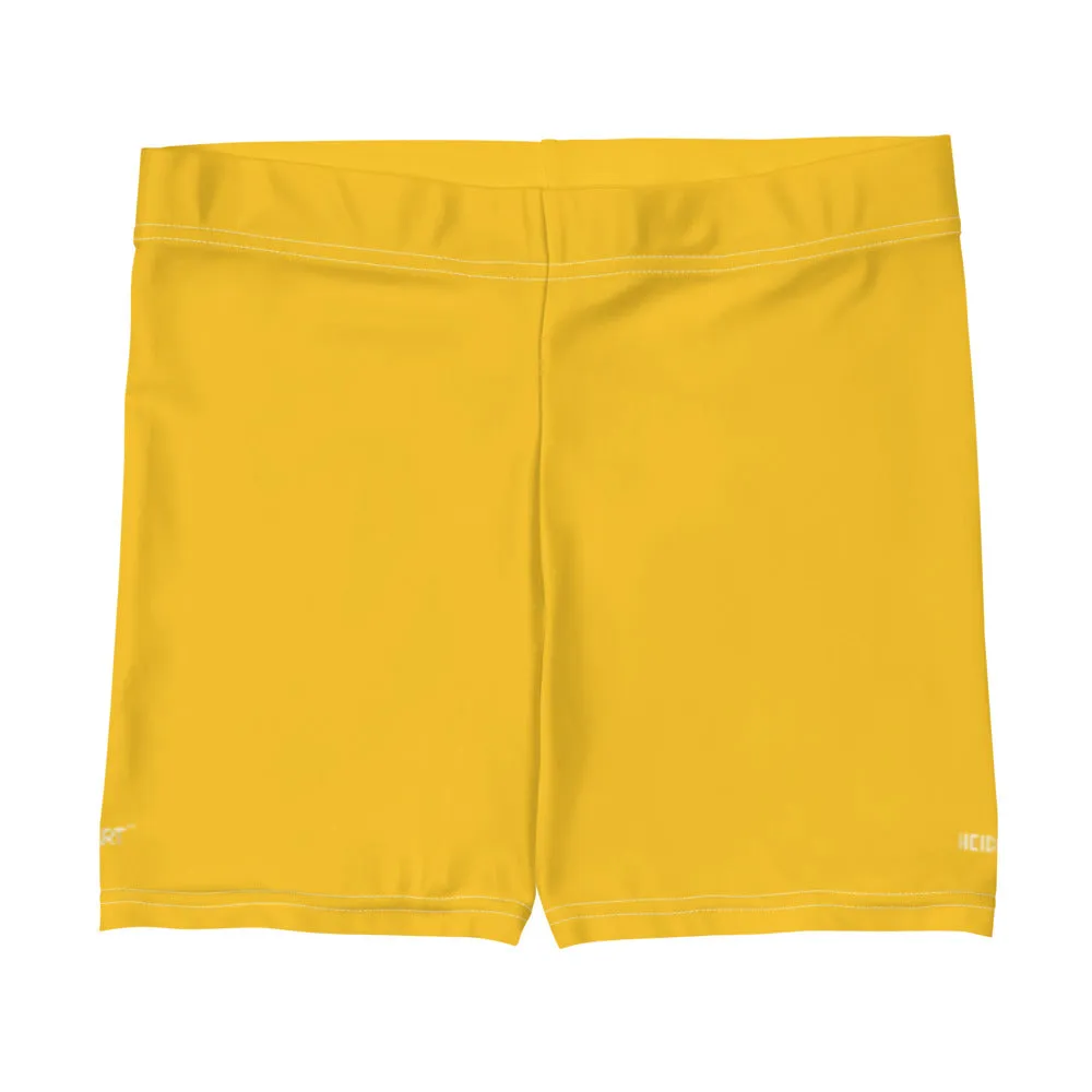 Yellow Women's Short Tights, Solid Color Premium Quality Short Gym Tights-Made in USA/EU/MX