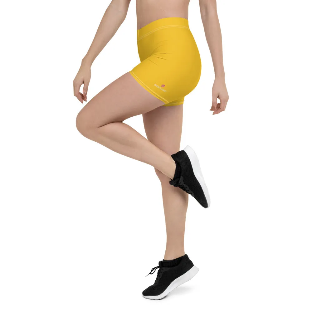 Yellow Women's Short Tights, Solid Color Premium Quality Short Gym Tights-Made in USA/EU/MX