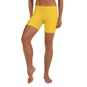 Yellow Women's Short Tights, Solid Color Premium Quality Short Gym Tights-Made in USA/EU/MX